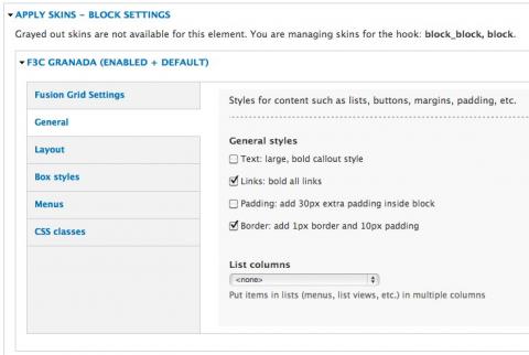 Screenshot of the appearance settings in Drupal