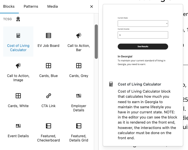 A screenshot of the editor's view of the WordPress Blocks selection window.