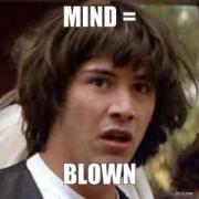 Headshot of Keanu Reeves with the text Mind Blown