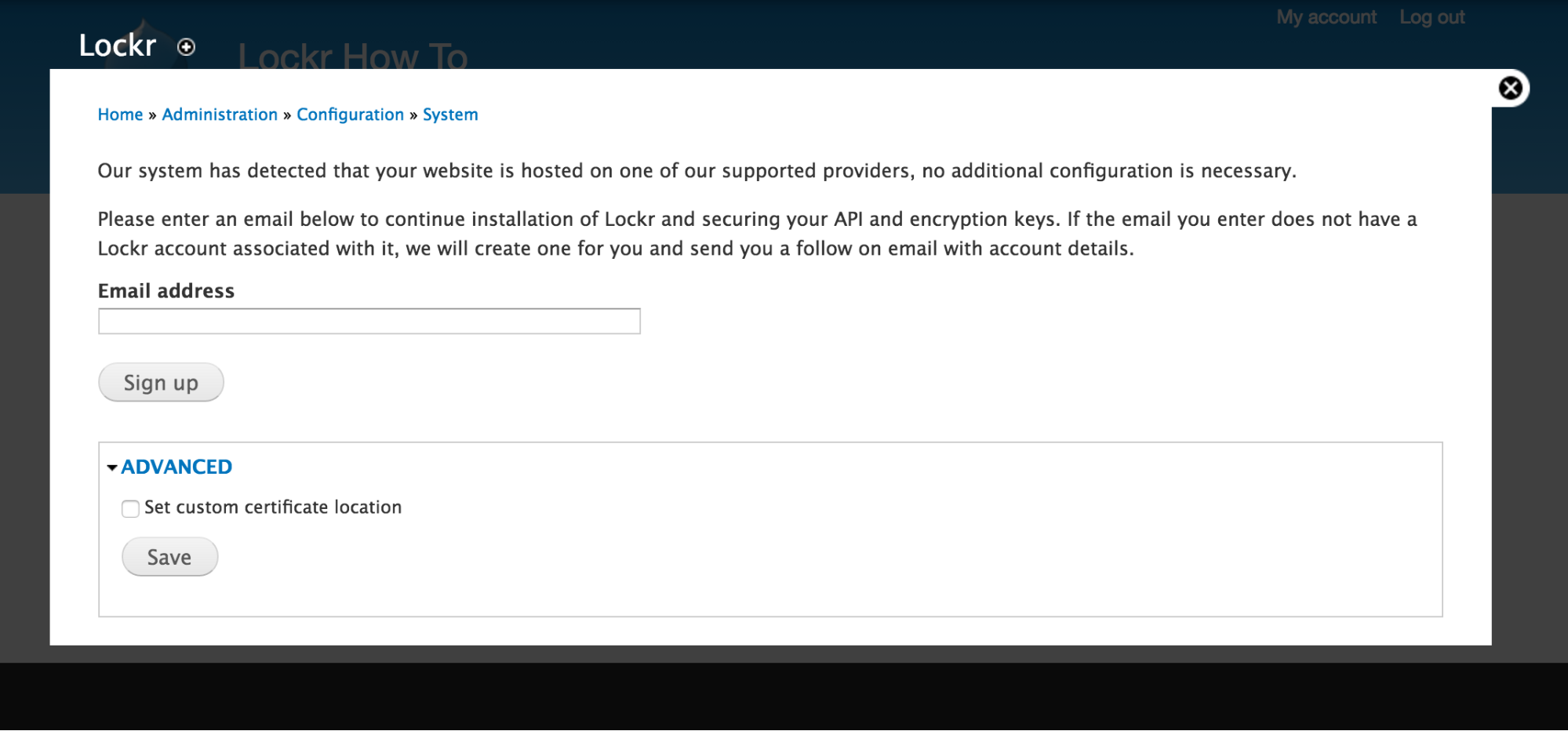 Screenshot of the Lockr module configuration panel