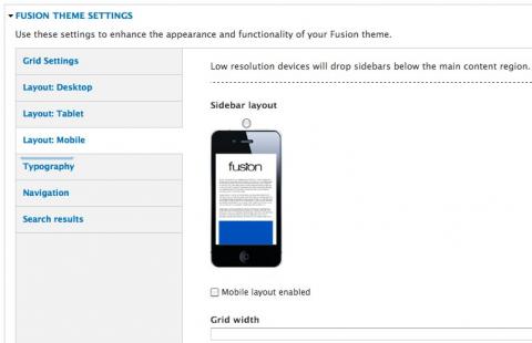 Screenshot of responsive settings in Drupal