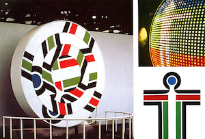 Green, red, black, blue shapes