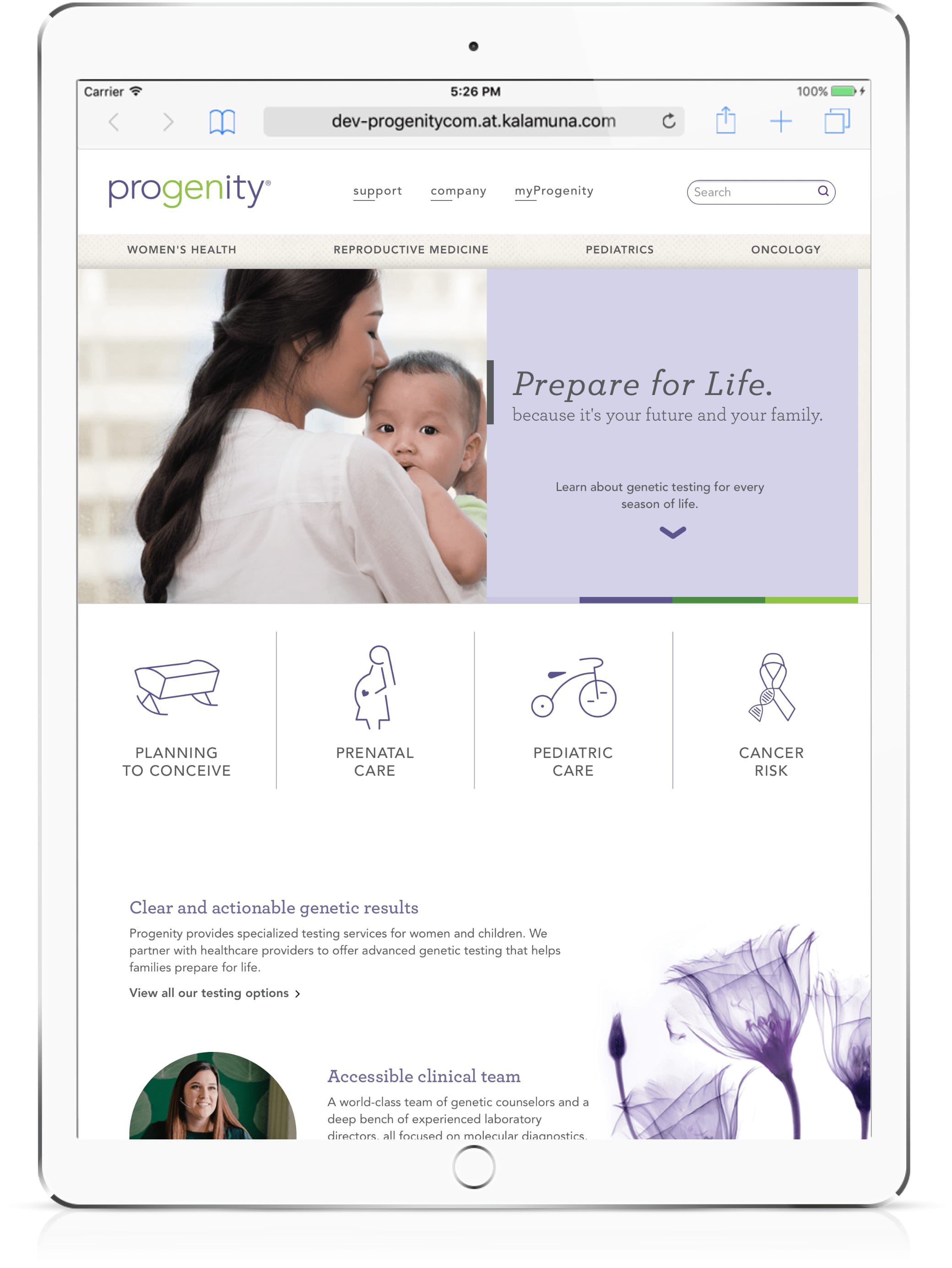 Progenity high fidelity prototype on tablet