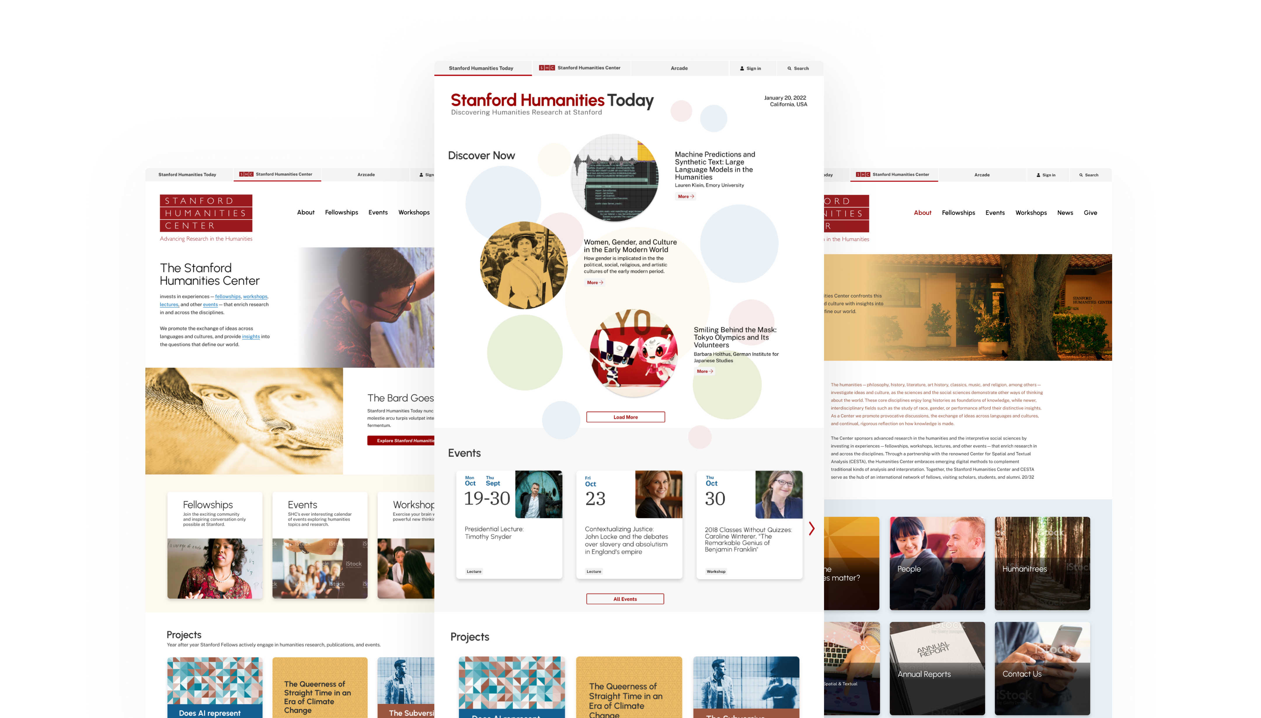 Designs of three pages of the website