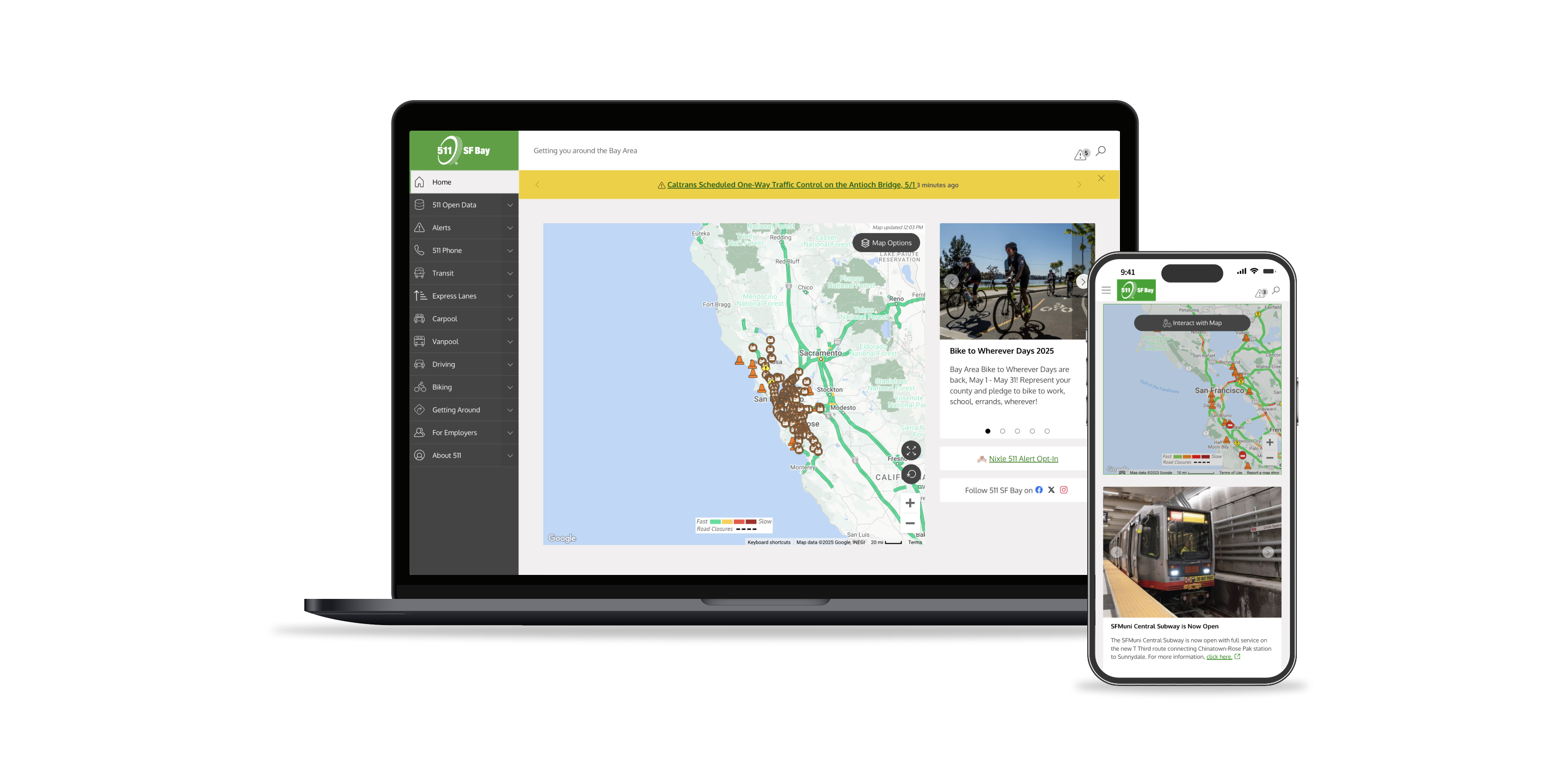 Mockups of the 511 website on Mac and iPhone devices