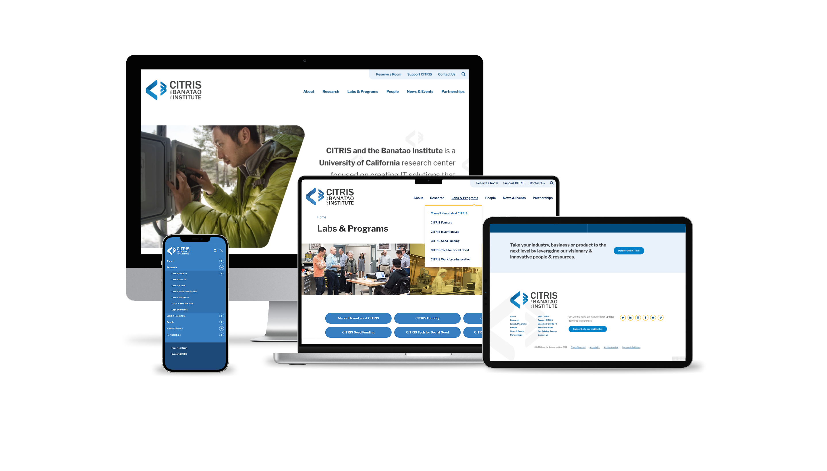 Mockups of the CITRIS website on different devices and screen sizes