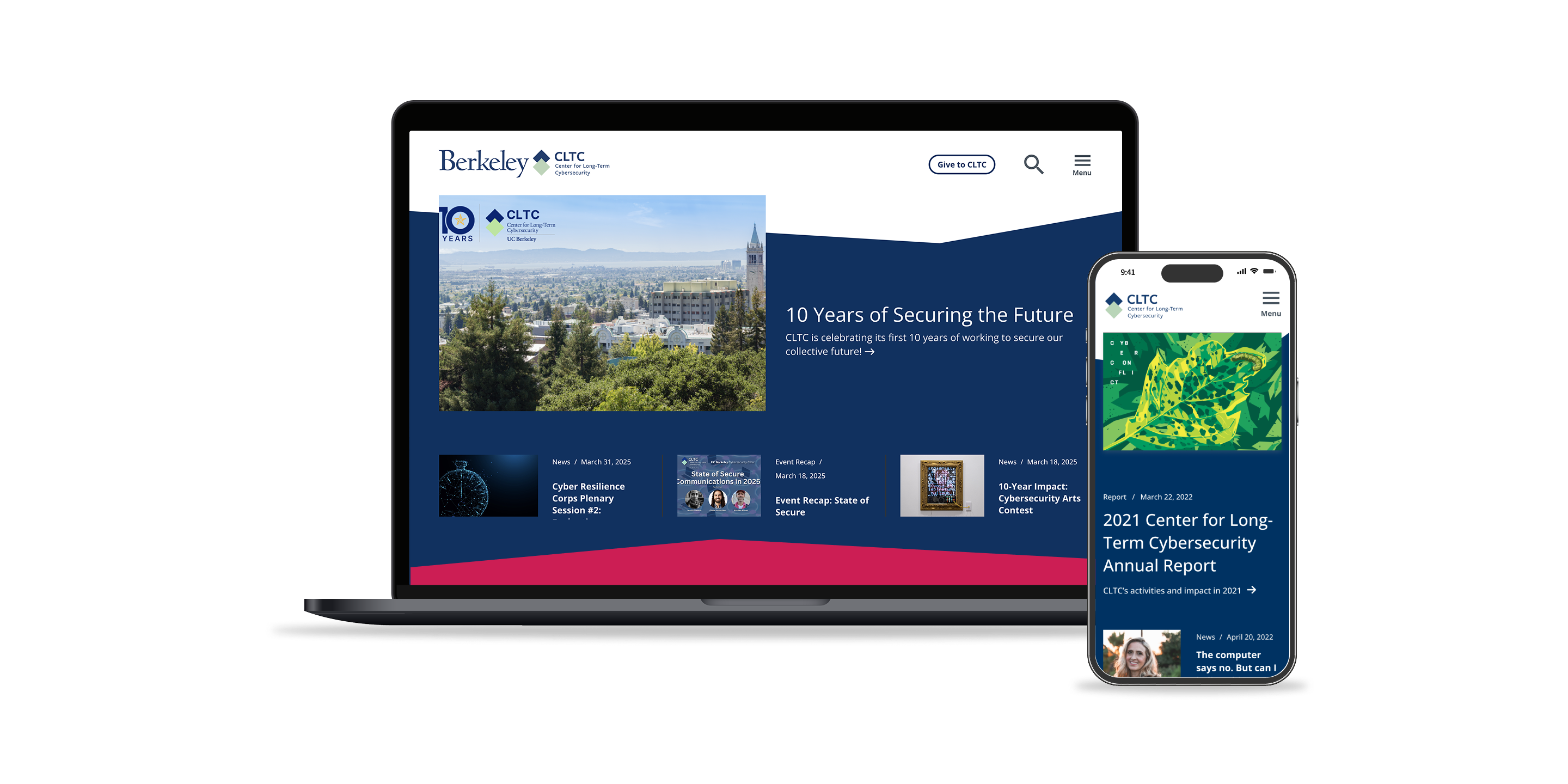 Mockup of CLTC website on Mac and iPhone devices