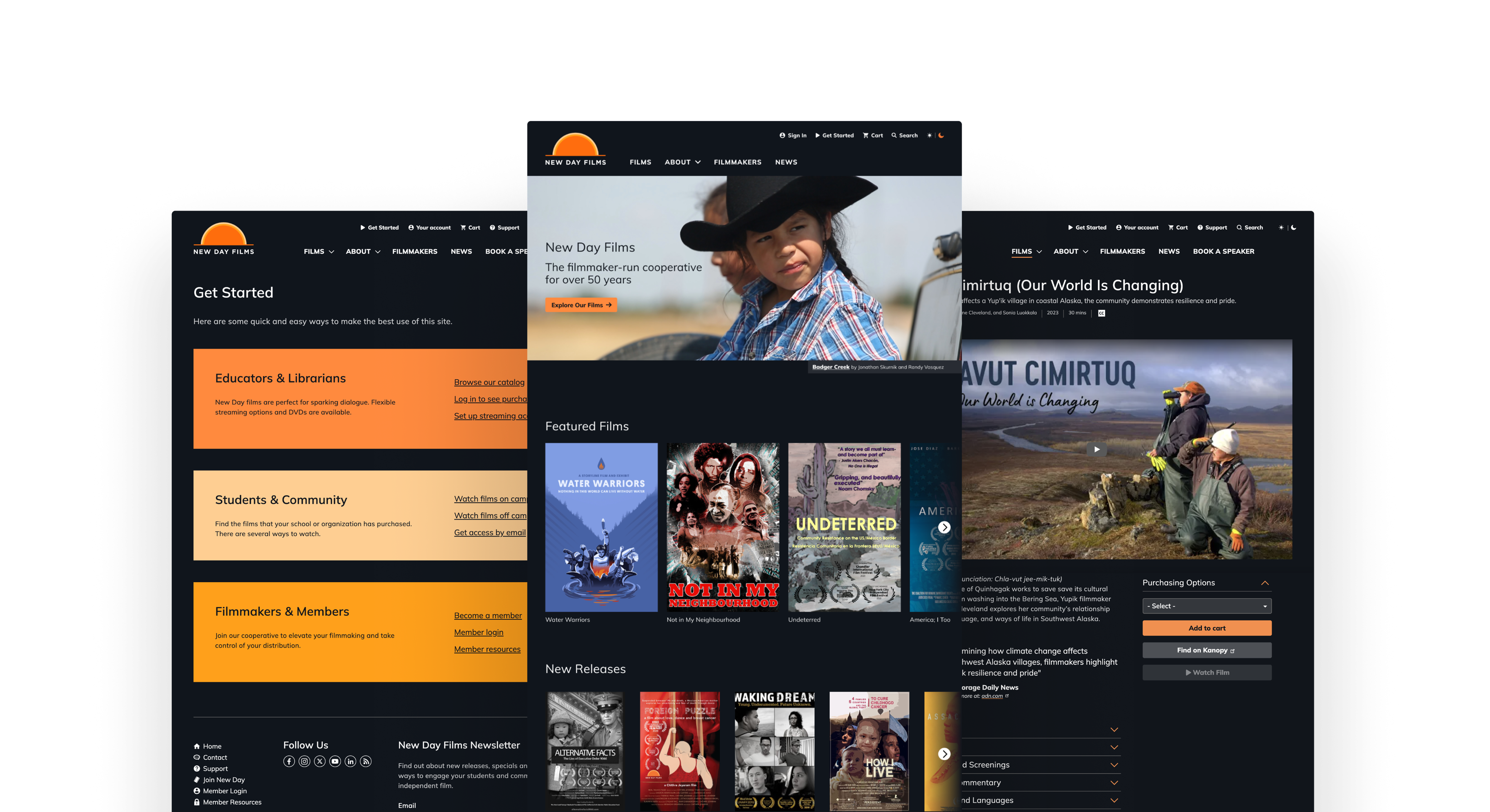 Design of three pages displayed side by side
