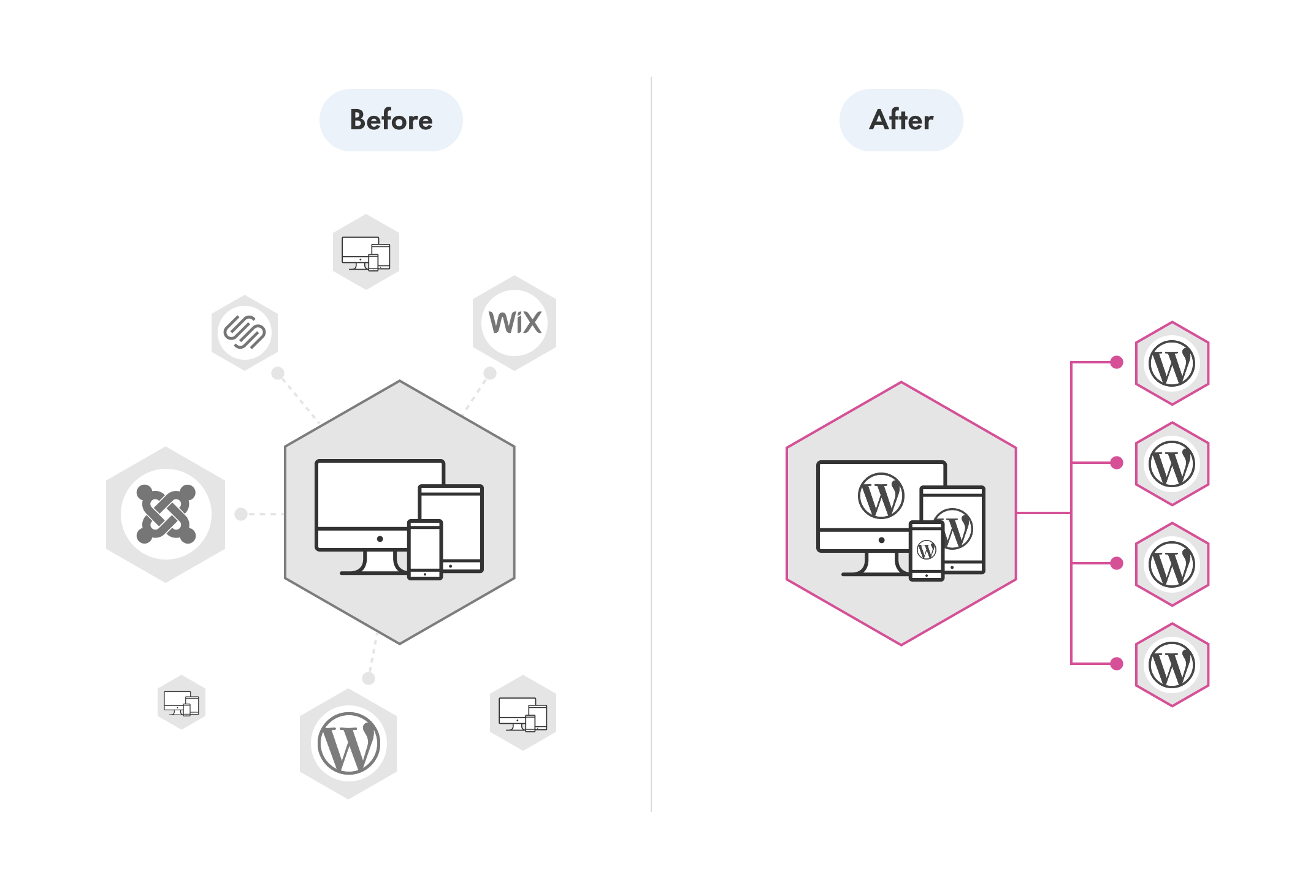 Wireframe of multiple micro-sites