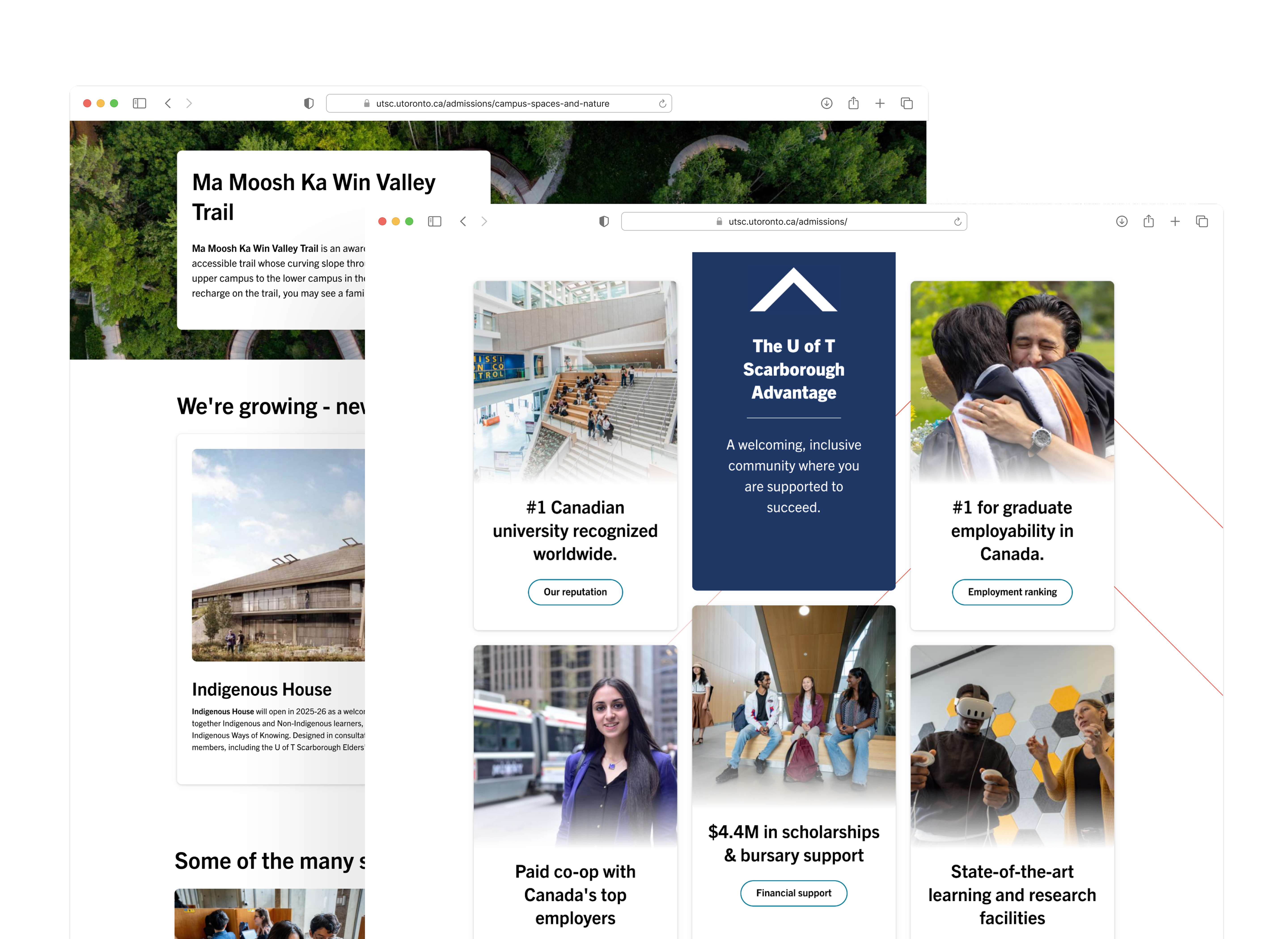 Two pages of the UTSC website.