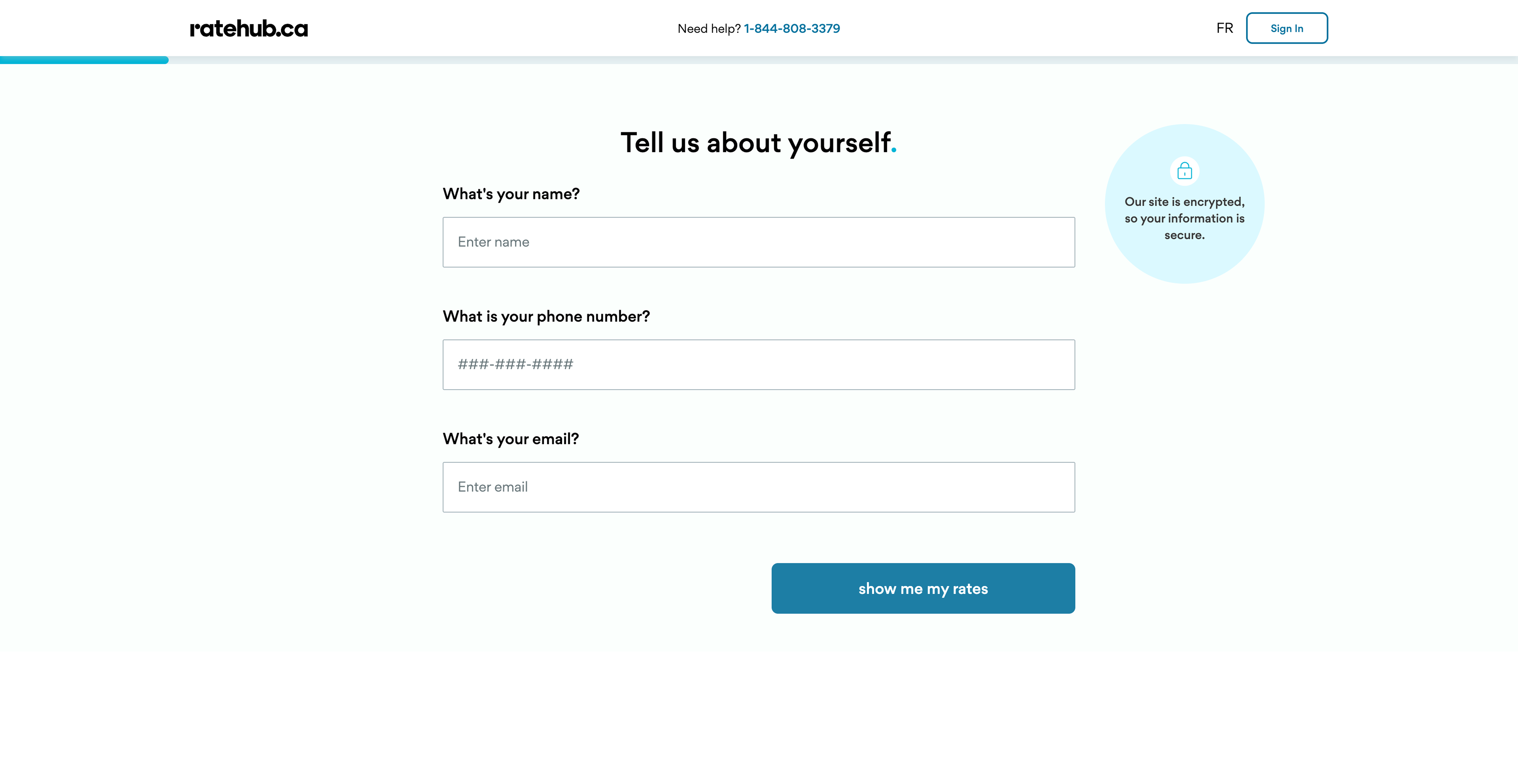 Screenshot of a form requiring you fill out your name, phone, and email to be able to view mortgage rates.