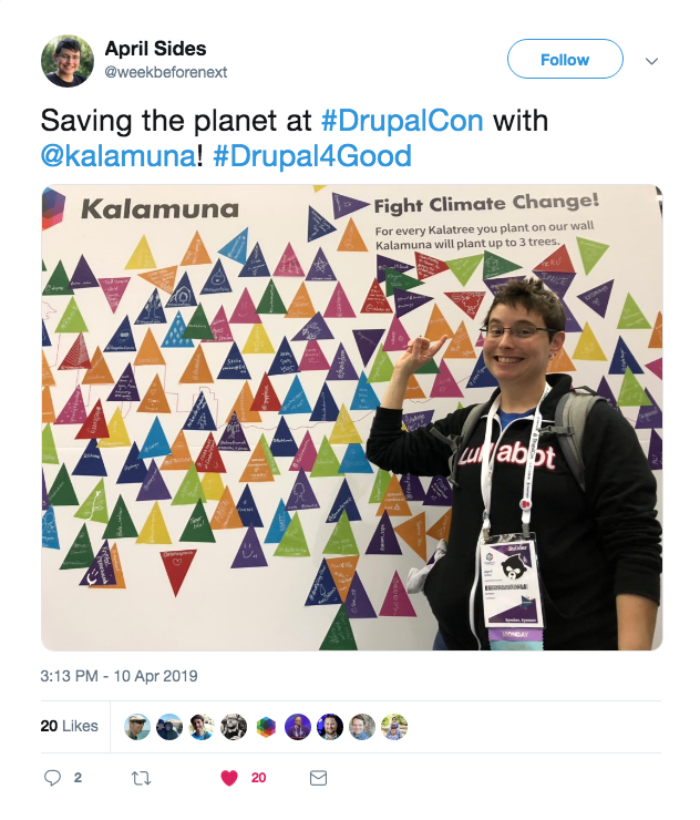 twitter image of April Sides from Lullabot engaging our DrupalCon booth