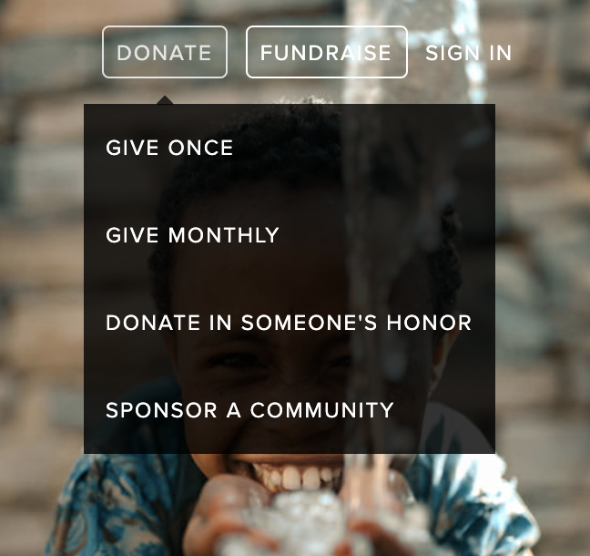 A streamlined webform on the charity:water site.
