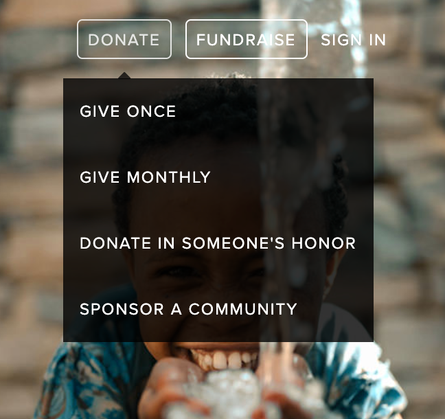 A streamlined webform on the charity:water site.