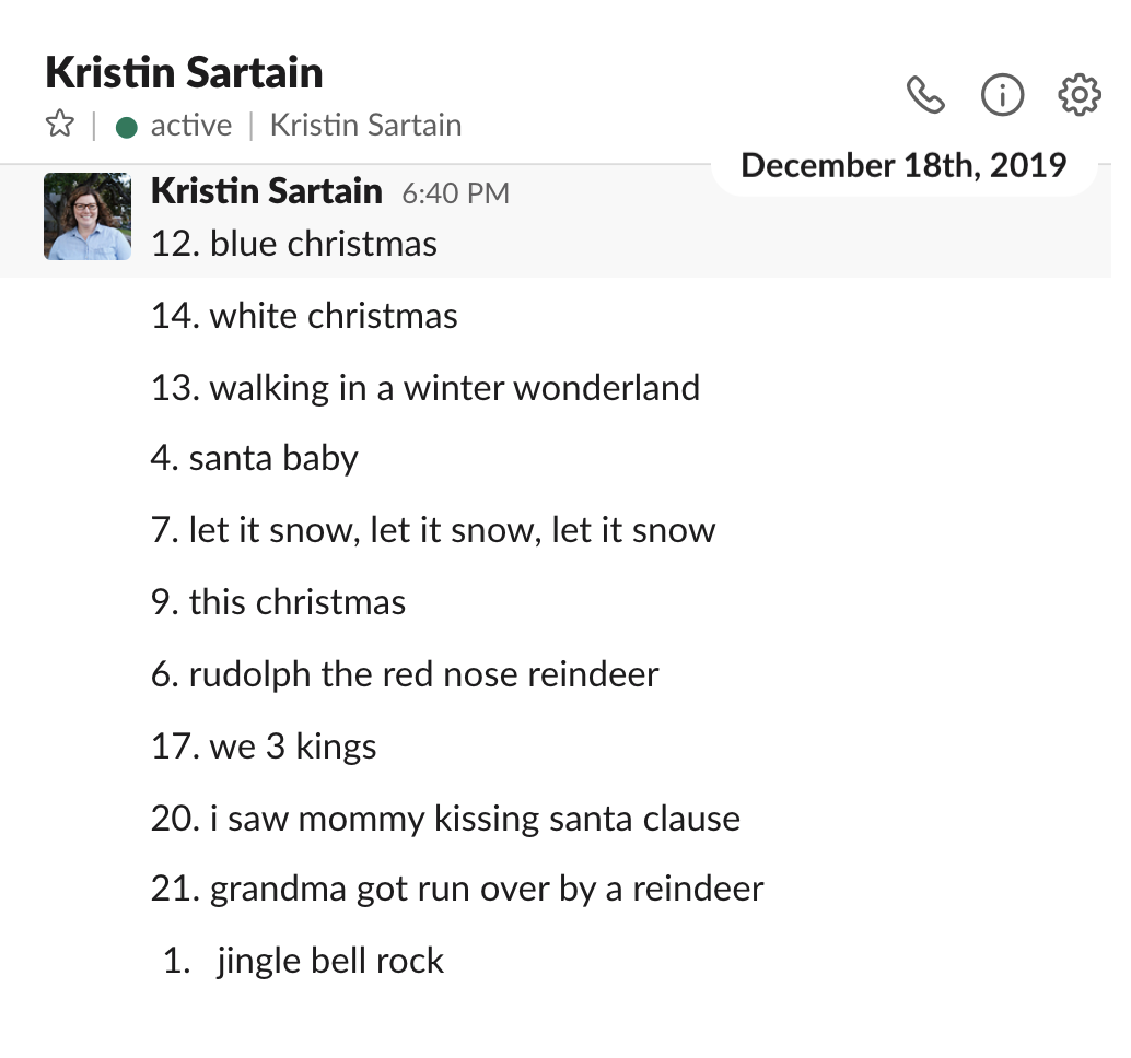 Kristin lists the winning results for the emoji edition of Guess the Carol