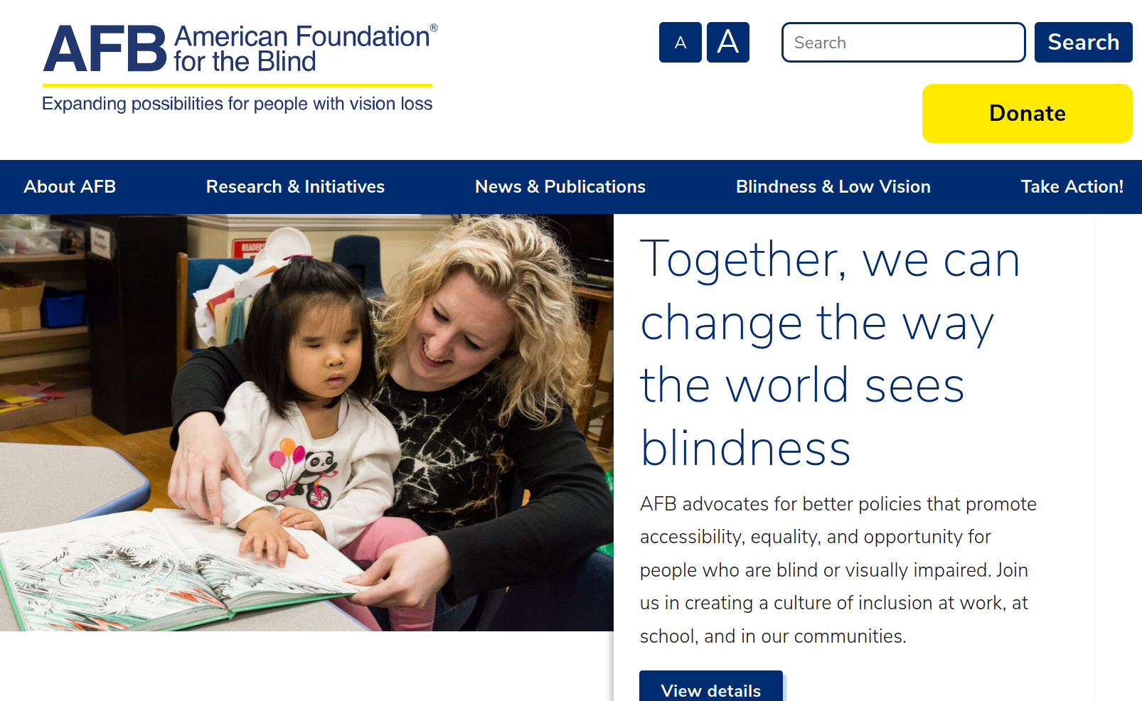Prototyped homepage for afb.org