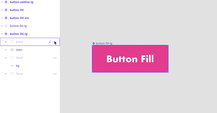 Examples of different button states, like press, hover, focus, stored in a single Component. 