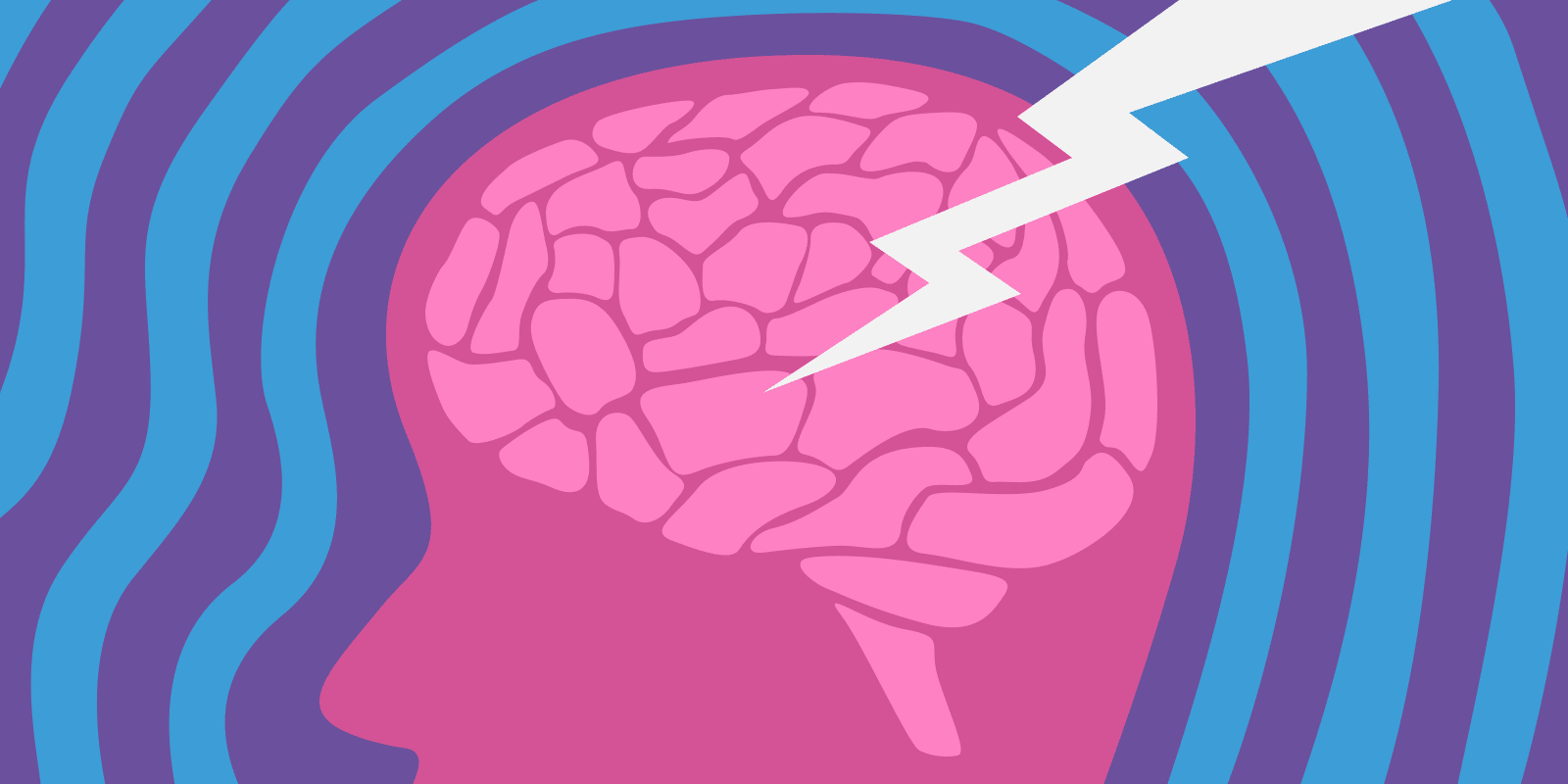 A illustrated brain is struck by a bolt of lightning.