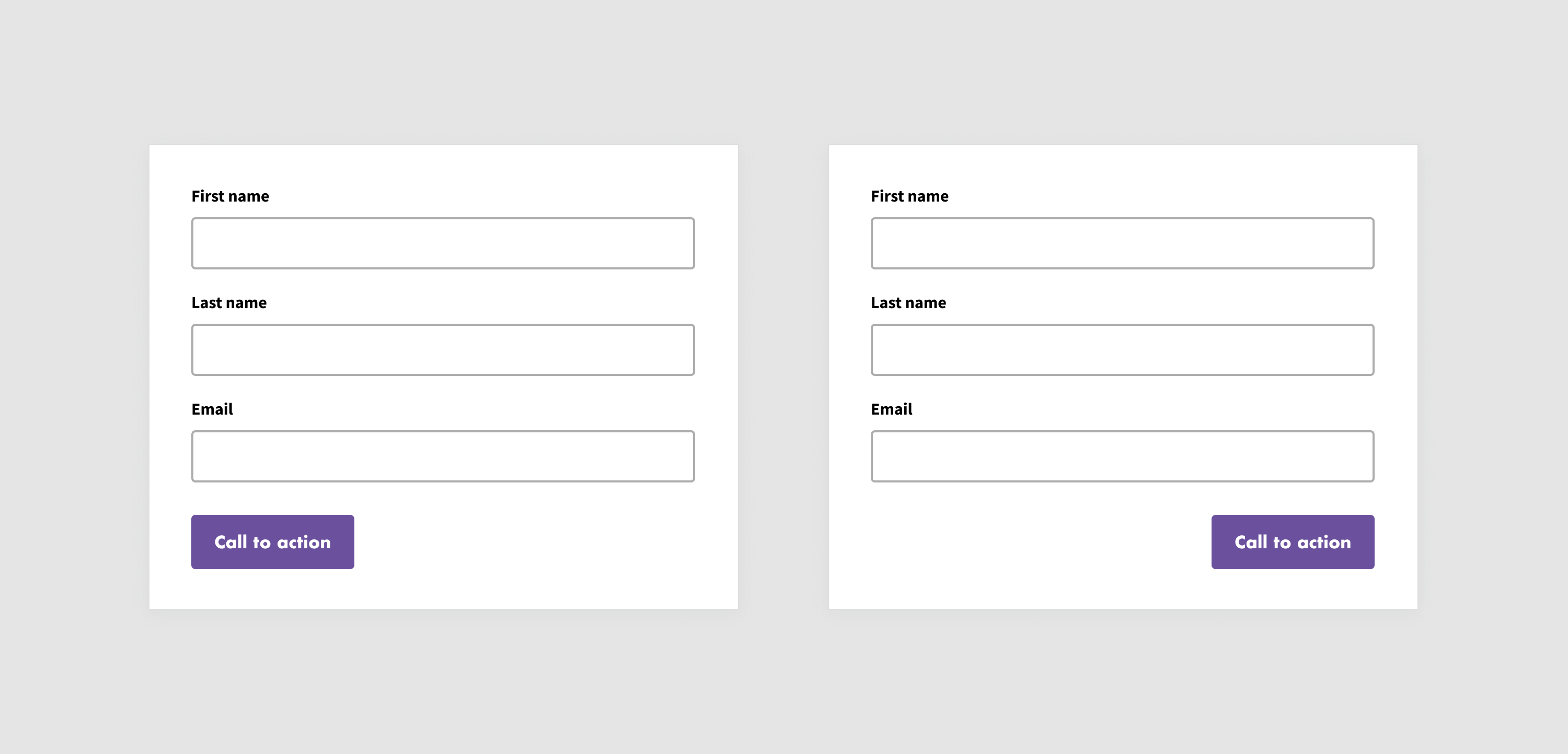 Dueling sign up pages. One with the CTA button on the left, the other with the button on the right.