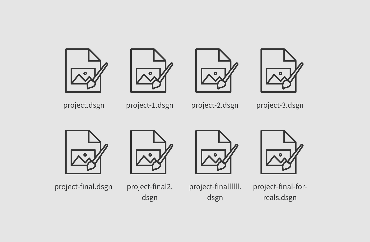 Eight design file icons with variable saved names, such as 'project.dsgn'