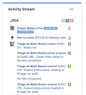 JIRA activity stream