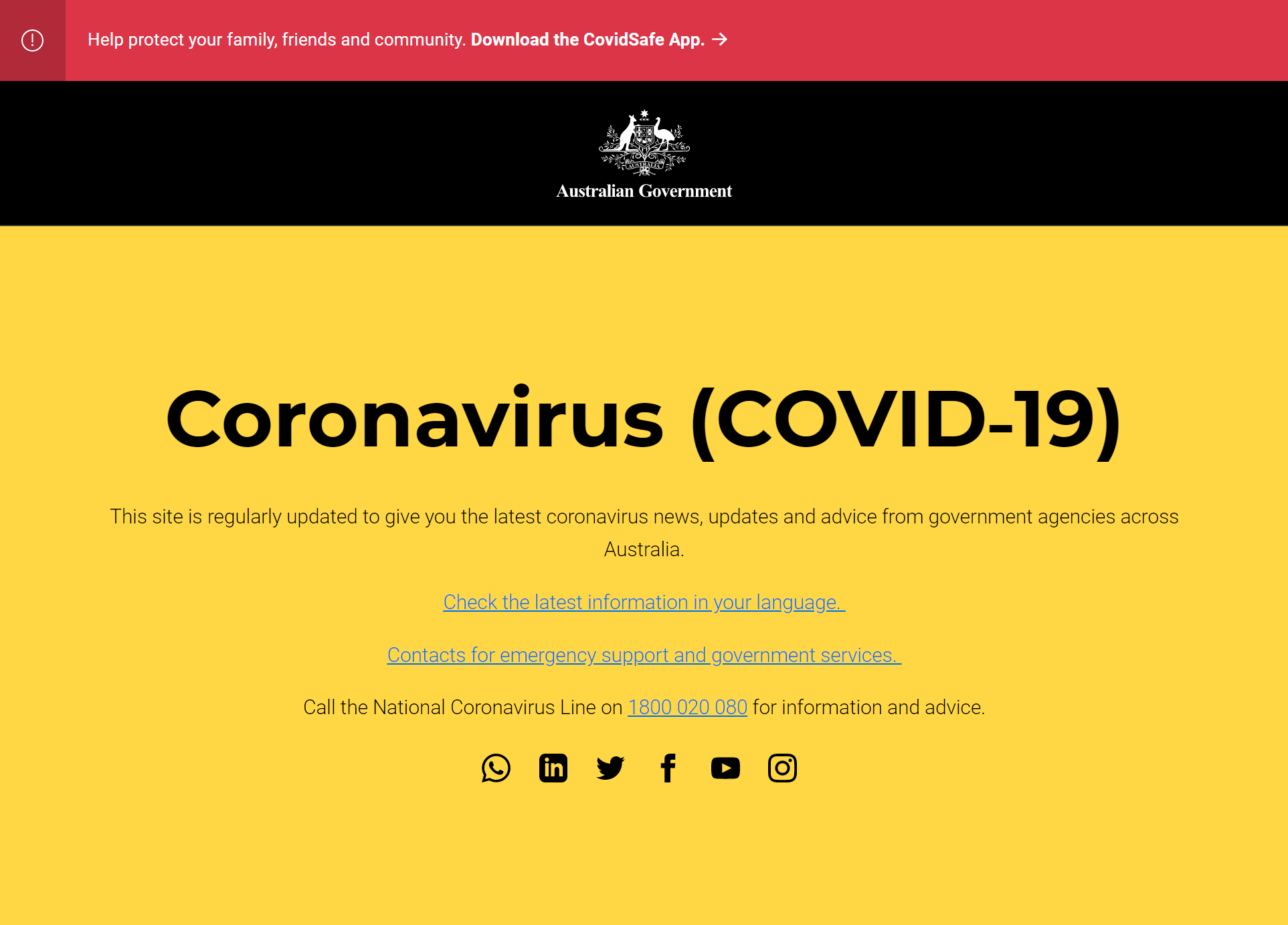 The Australian government has replaced its main government homepage with a landing page of resources about the coronavirus epidemic.