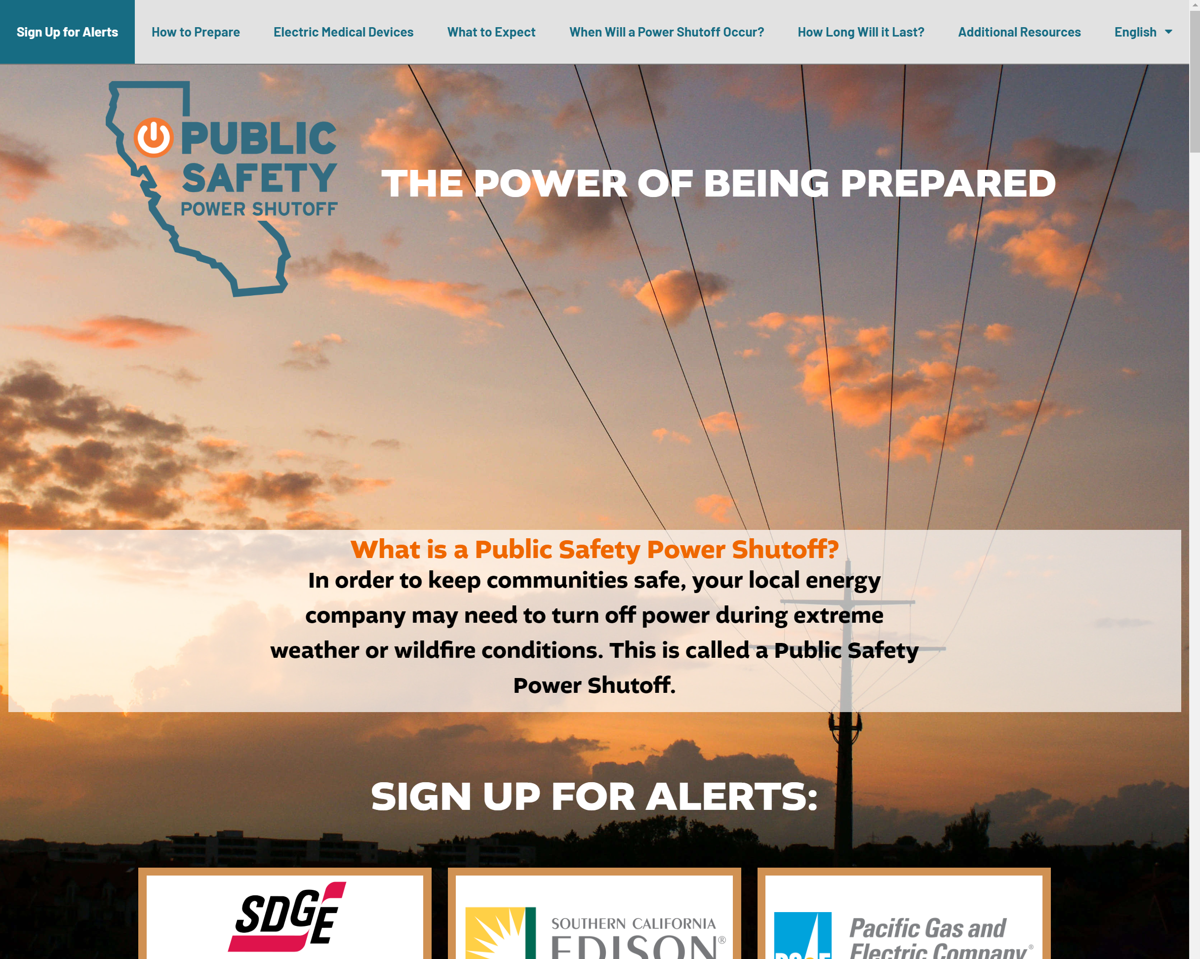 California utility companies created a stand-alone emergency site to inform the public about power shutoffs during the 2019 wildfire season.