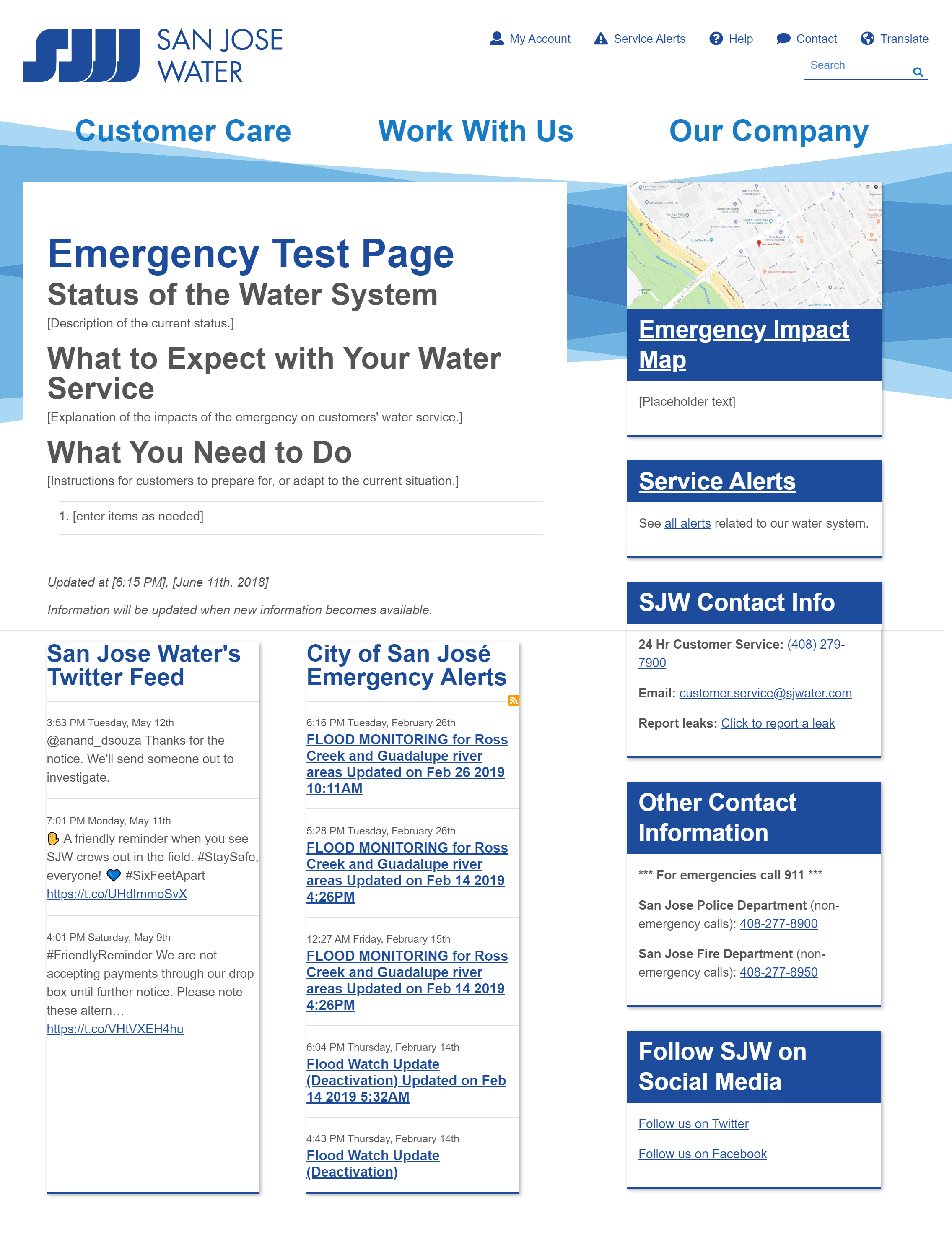Kalamuna designed and implemented an emergency homepage takeover for San Jose Water, which includes a template that can be adapted when an emergency occurs.