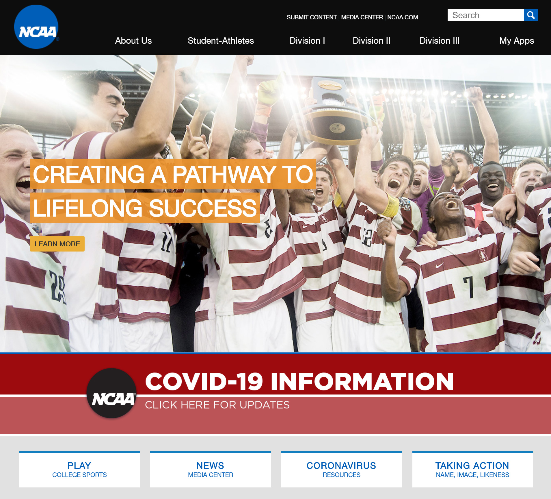 The entire alert banner on the NCAA website is contained in an image, including all of the text, and will not be visible at all if the file fails to load.