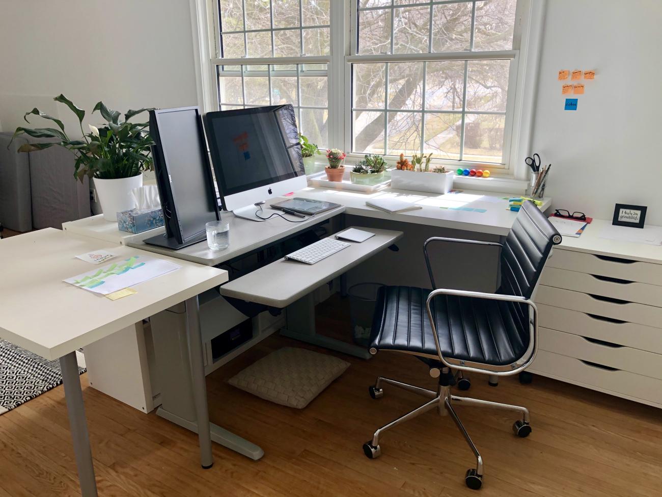 Patricia's home office includes an ergonomic desk and comfy chair