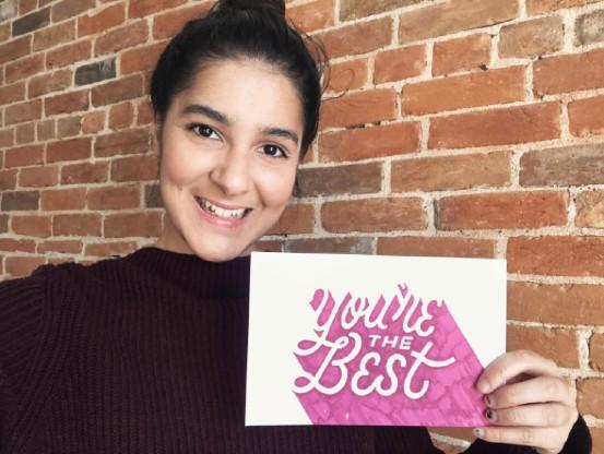 Kalamuna designer Graciela holds her note of encouragement