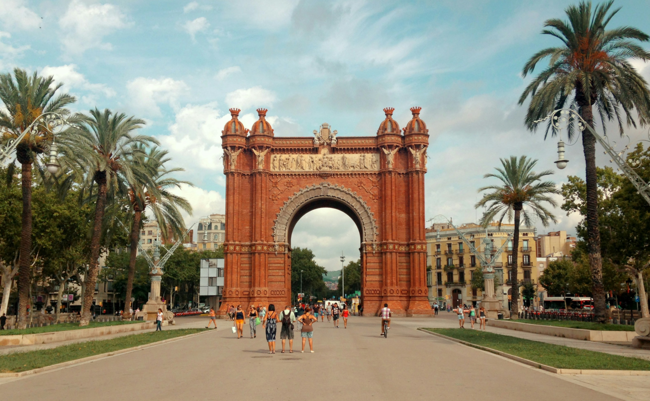 Arc de Triomf in Barcelona, Spain, on a sunny day.
